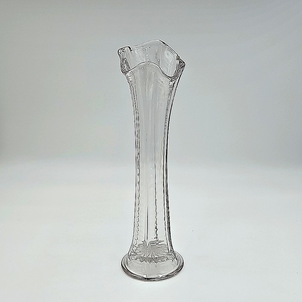 Vintage EAPG  4 Panel Swung & Ribbed  Pedestal Vase 10" Clear